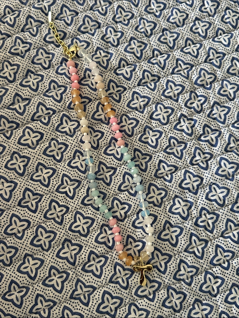 Beaded Pendant “T” Necklace - Pastel Multi
